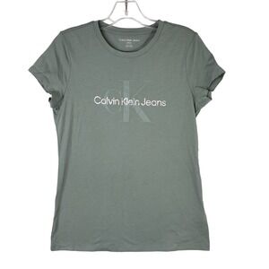 Calvin Klein Jeans Womens Small Green T-Shirt Short Sleeve Crew Neck Logo Tee